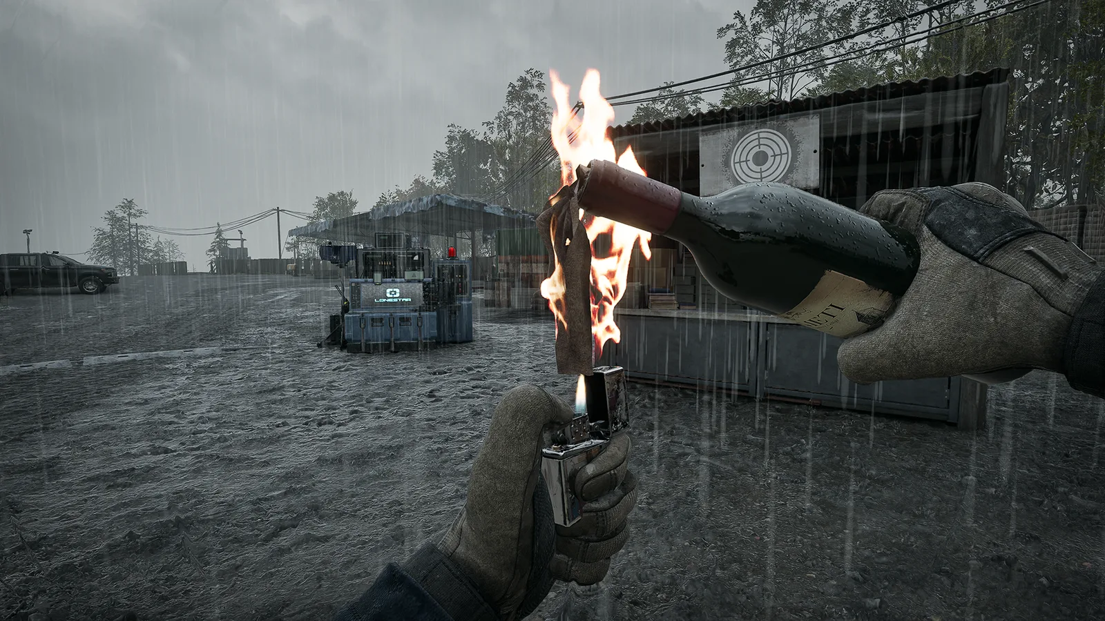 The Molotov is lit before the throw